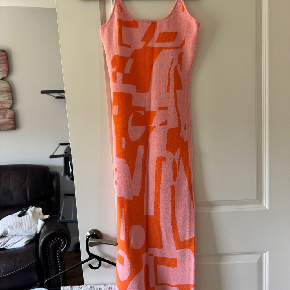 Amazon Pink and Orange Abstract Midi Dress